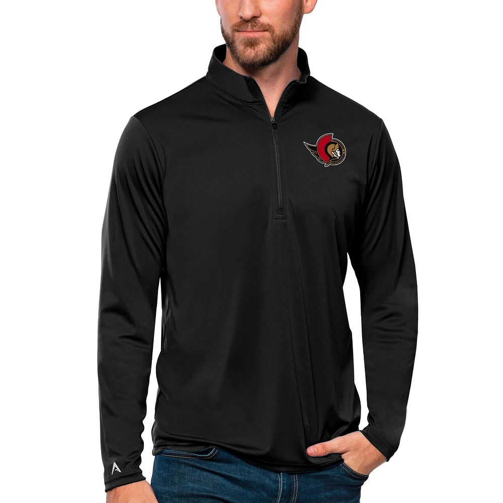 Men's Antigua Black Ottawa Senators Tribute Quarter-Zip Pullover Top