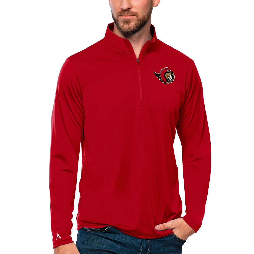 Men's Antigua Red Ottawa Senators Tribute Quarter-Zip Pullover Top
