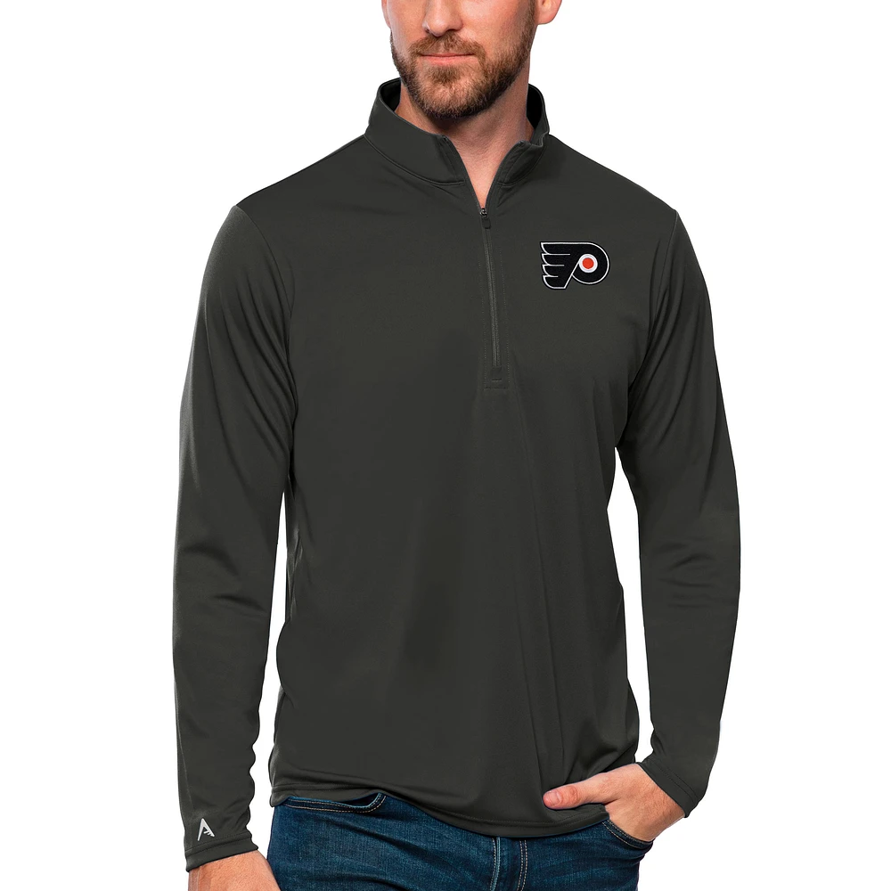 Men's Antigua Charcoal Philadelphia Flyers Tribute Quarter-Zip Pullover Top