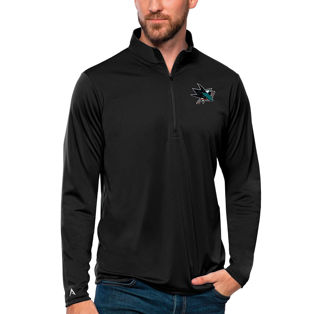 Men's Antigua Black San Jose Sharks Tribute Quarter-Zip Pullover Top