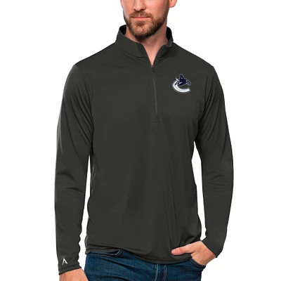Men's Antigua Charcoal Vancouver Canucks Tribute Quarter-Zip Pullover Top