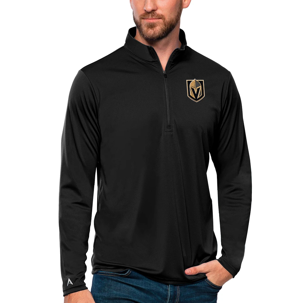 Men's Antigua Black Vegas Golden Knights Tribute Quarter-Zip Pullover Top