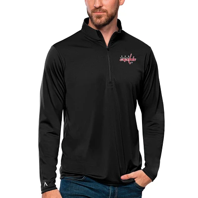 Men's Antigua Black Washington Capitals Tribute Quarter-Zip Pullover Top