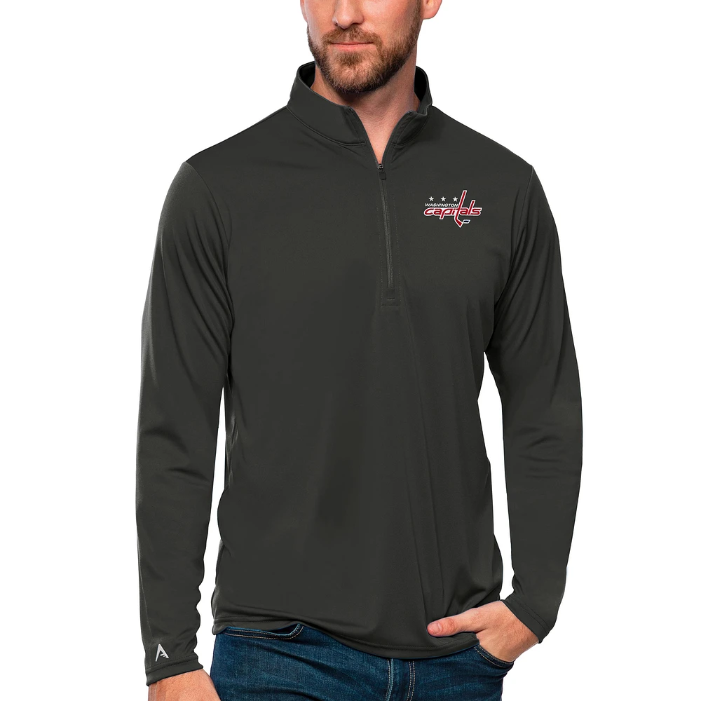 Men's Antigua Charcoal Washington Capitals Tribute Quarter-Zip Pullover Top