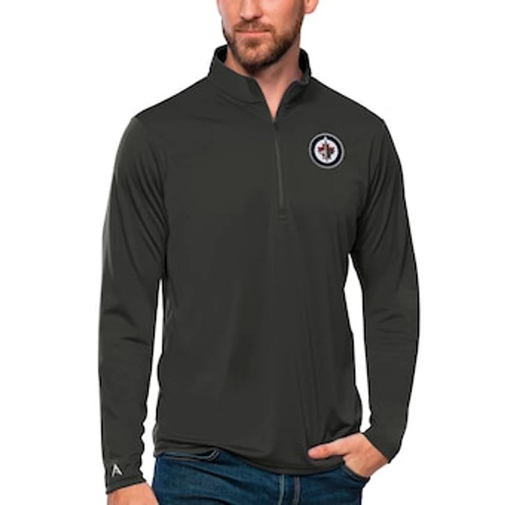 Men's Antigua Charcoal Winnipeg Jets Tribute Quarter-Zip Pullover Top