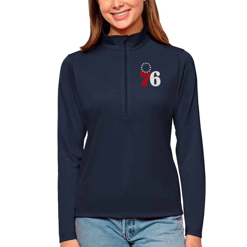 Women's Antigua Navy Philadelphia 76ers Tribute Half-Zip Top