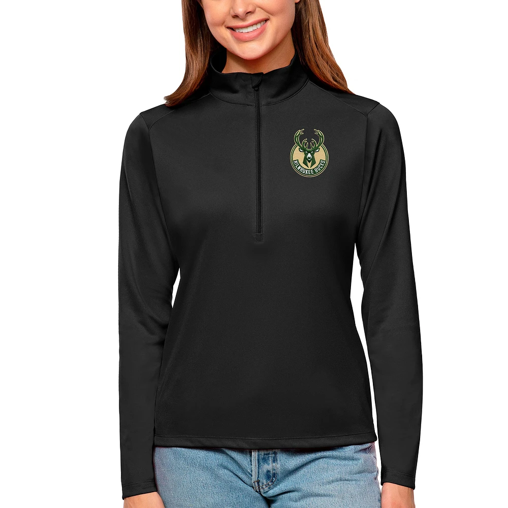 Women's Antigua Black Milwaukee Bucks Tribute Half-Zip Top