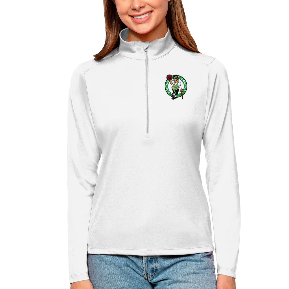 Women's Antigua White Boston Celtics Tribute Half-Zip Top