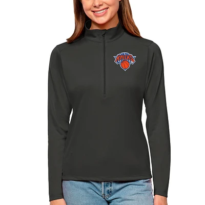 Women's Antigua Charcoal New York Knicks Tribute Half-Zip Top