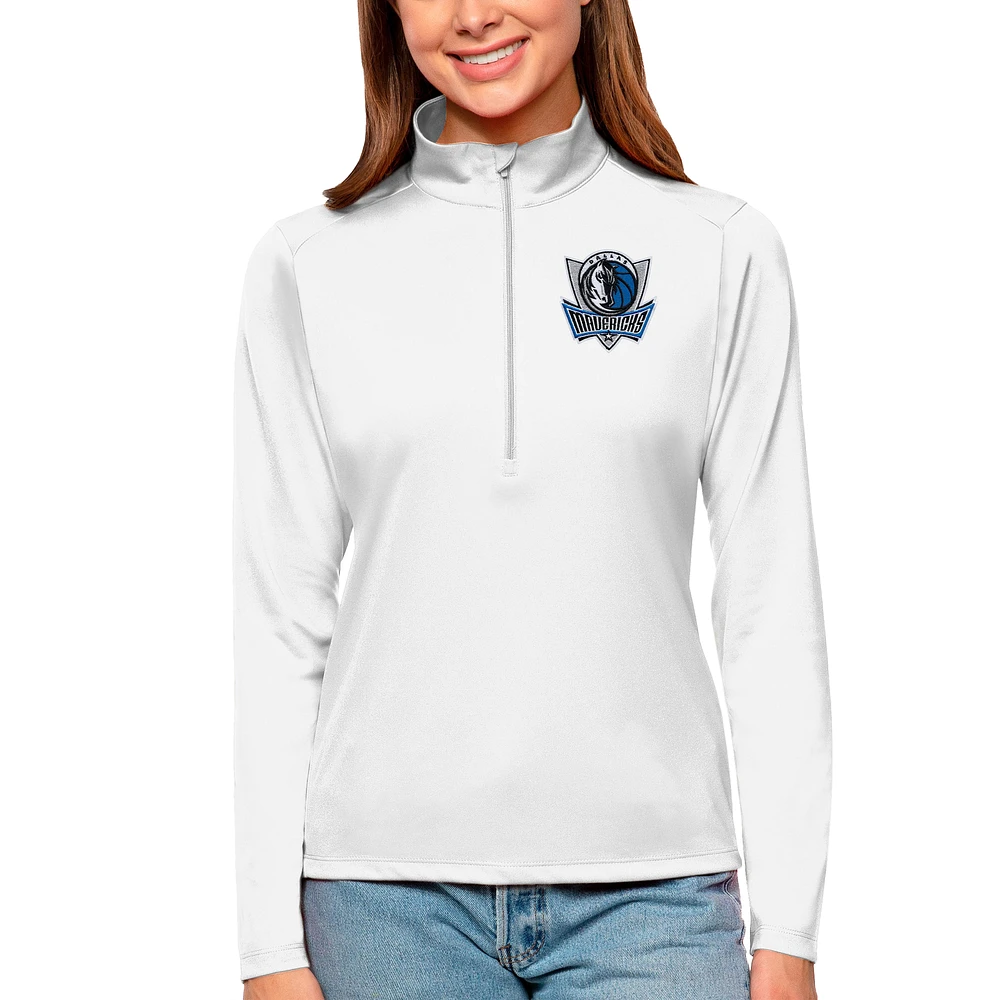 Women's Antigua White Dallas Mavericks Tribute Half-Zip Top