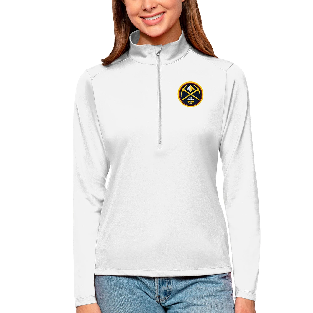 Women's Antigua White Denver Nuggets Tribute Half-Zip Top