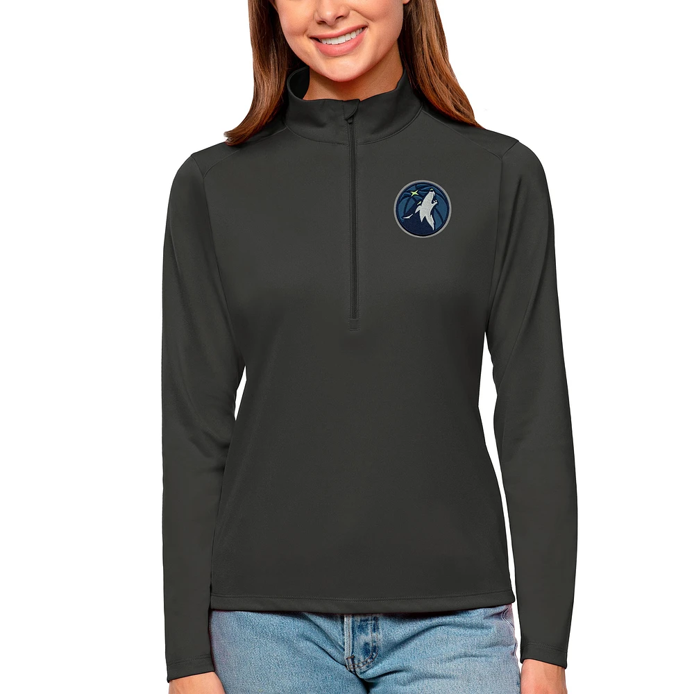 Women's Antigua Charcoal Minnesota Timberwolves Tribute Half-Zip Top