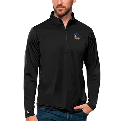 Men's Antigua Black Golden State Warriors Tribute Quarter-Zip Pullover Top