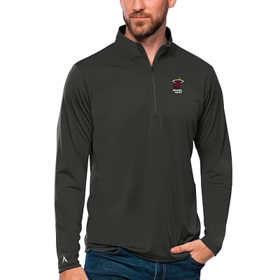 Men's Antigua Charcoal Miami Heat Tribute Quarter-Zip Pullover Top