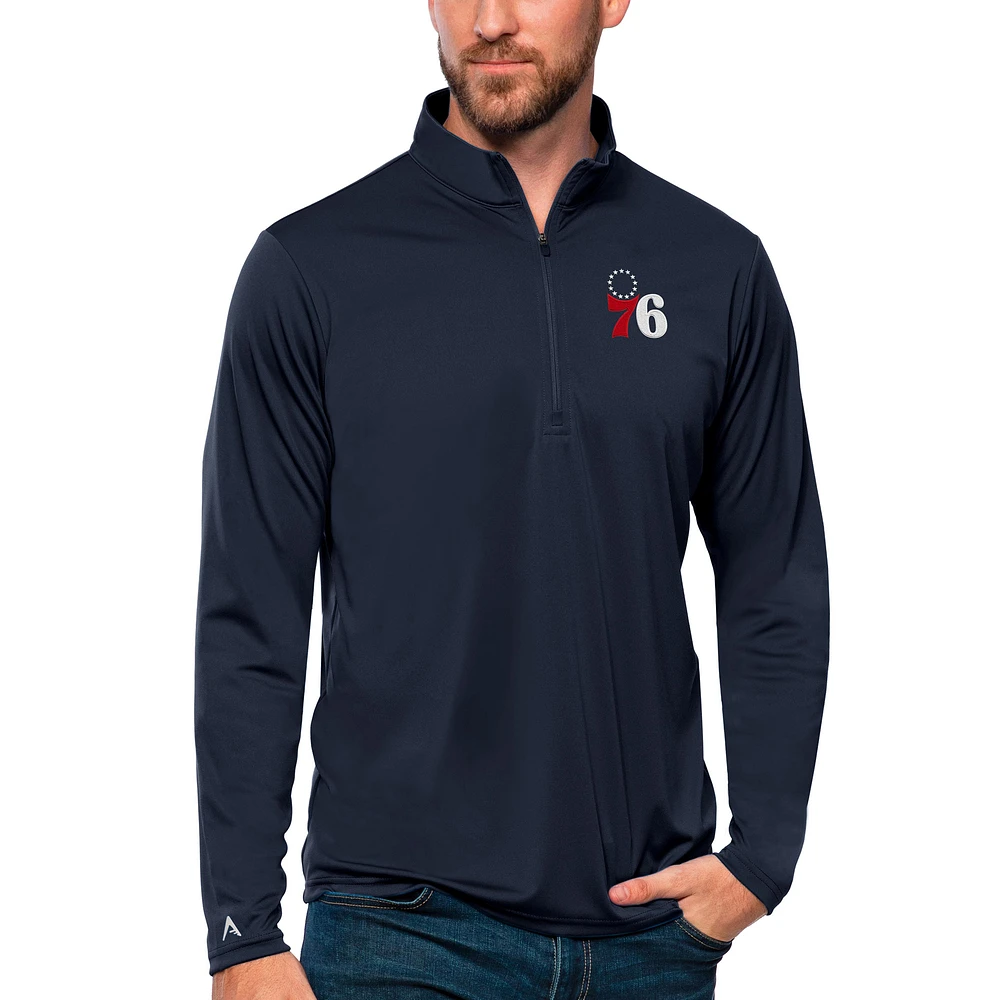 Men's Antigua Navy Philadelphia 76ers Tribute Quarter-Zip Pullover Top