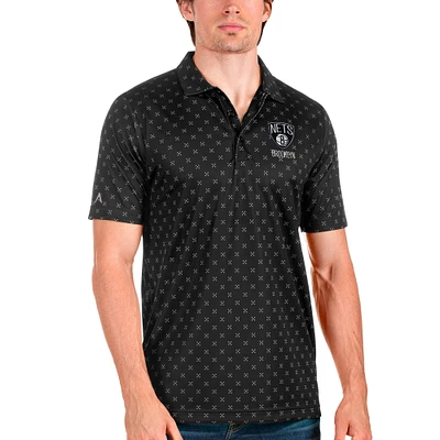 Men's Antigua Black Brooklyn Nets Spark Polo