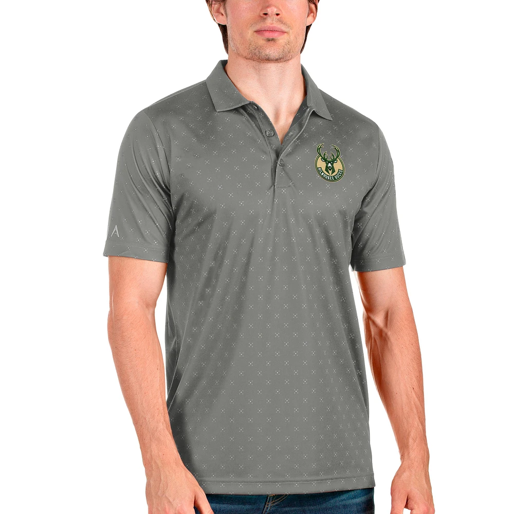 Men's Antigua Steel Milwaukee Bucks Spark Polo