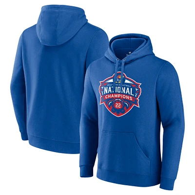 Men's Fanatics Royal Kansas Jayhawks 2022 NCAA Men's Basketball National Champions Official Logo Fitted Pullover Hoodie