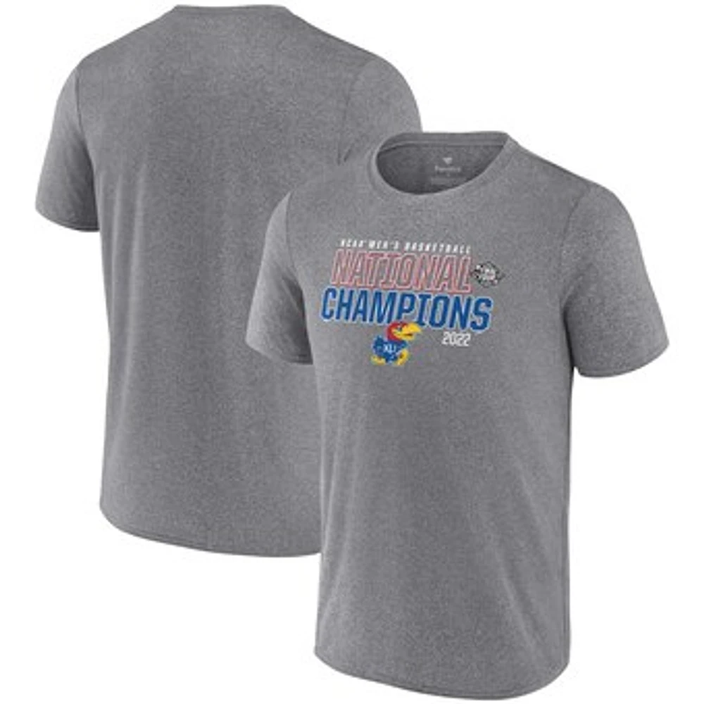 Men's Heathered Gray Kansas Jayhawks 2022 NCAA Basketball National Champions Synthetic T-Shirt