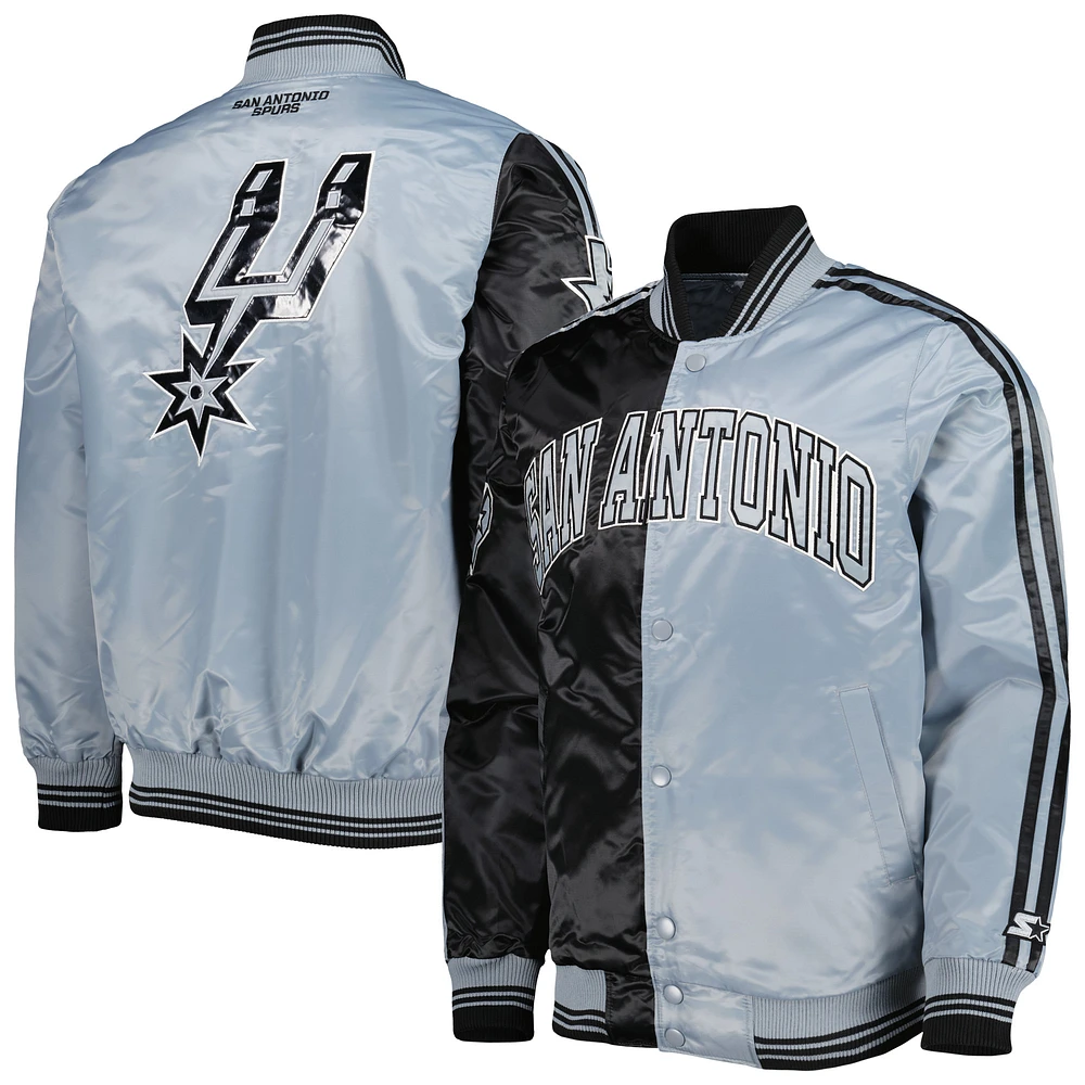 Men's Starter Black/Silver San Antonio Spurs Fast Break Satin Full-Snap Jacket