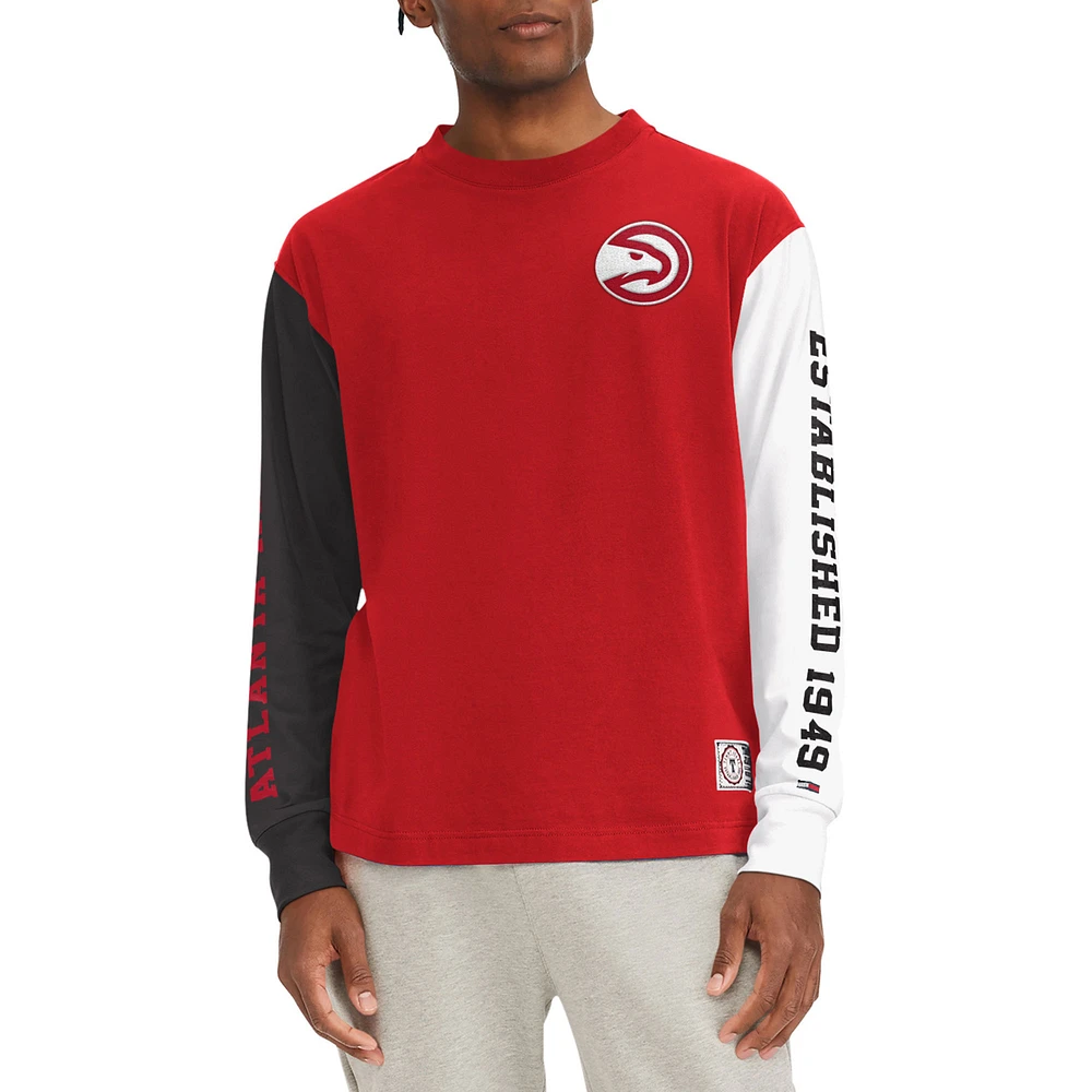 Men's Tommy Jeans Red Atlanta Hawks Richie Color Block Long Sleeve T-Shirt