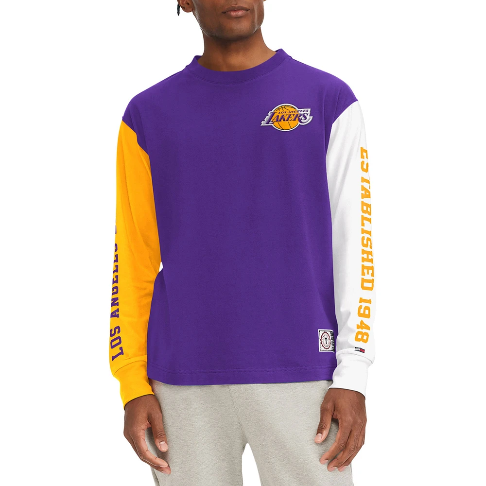 Men's Tommy Jeans Purple Los Angeles Lakers Richie Color Block Long Sleeve T-Shirt