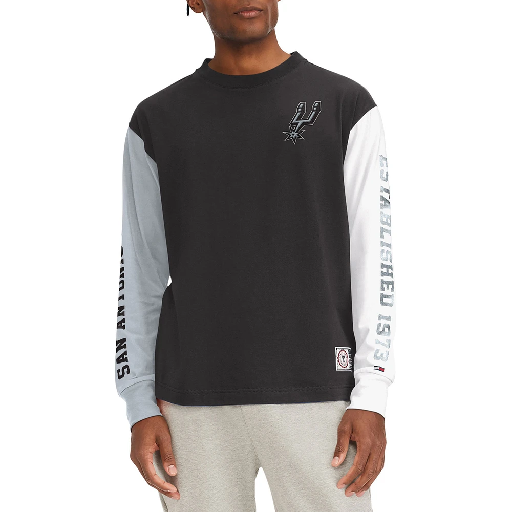 Men's Tommy Jeans Black San Antonio Spurs Richie Color Block Long Sleeve T-Shirt
