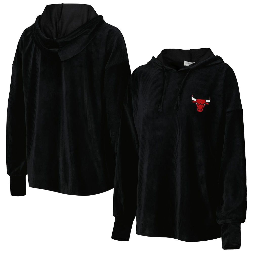 Women's Touch Black Chicago Bulls End Line Velour Pullover Hoodie