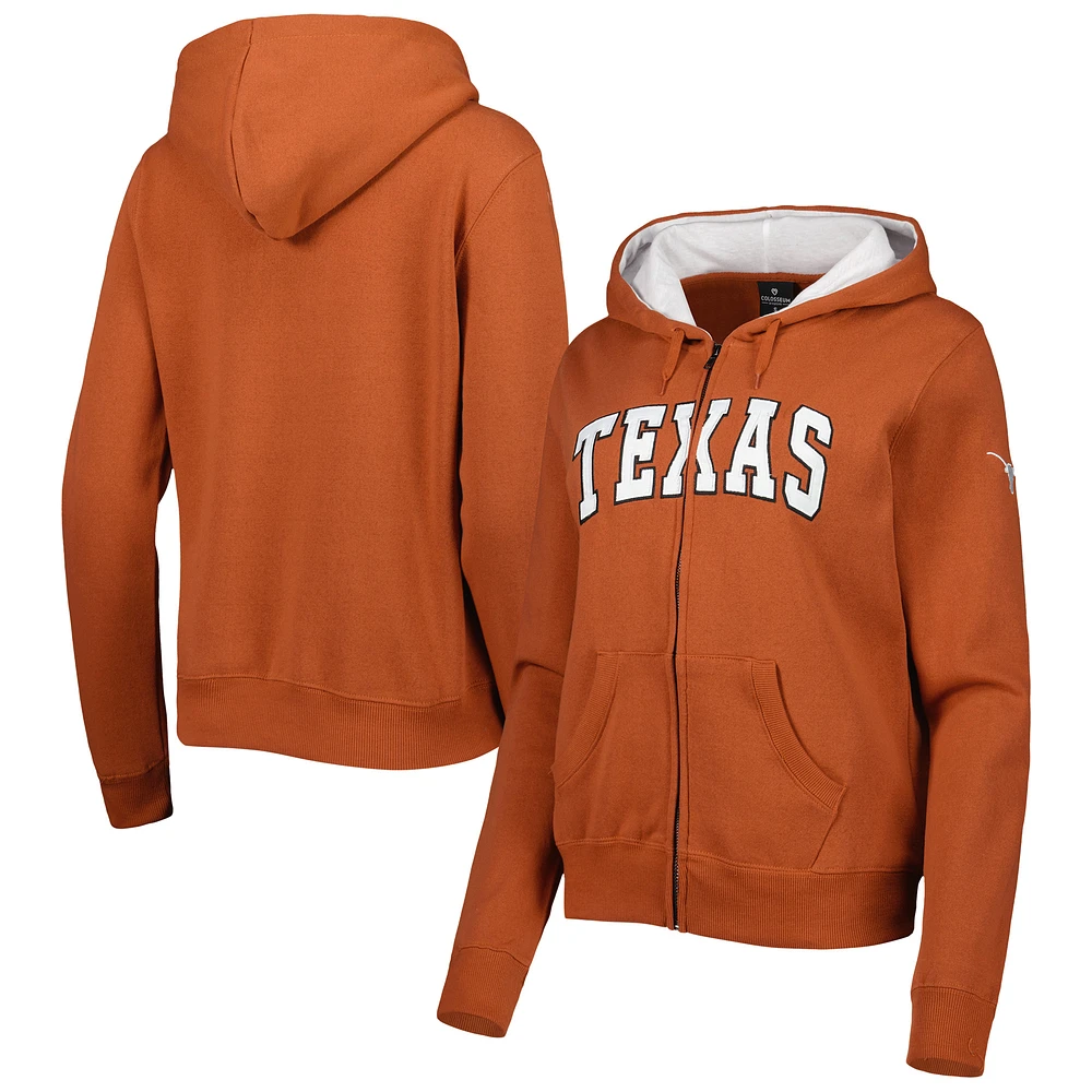Women's Colosseum Texas Longhorns Arched Name Full-Zip Hoodie