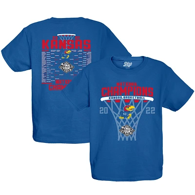 Youth Blue 84 Royal Kansas Jayhawks 2022 NCAA Men's Basketball National Champions Bracket T-Shirt