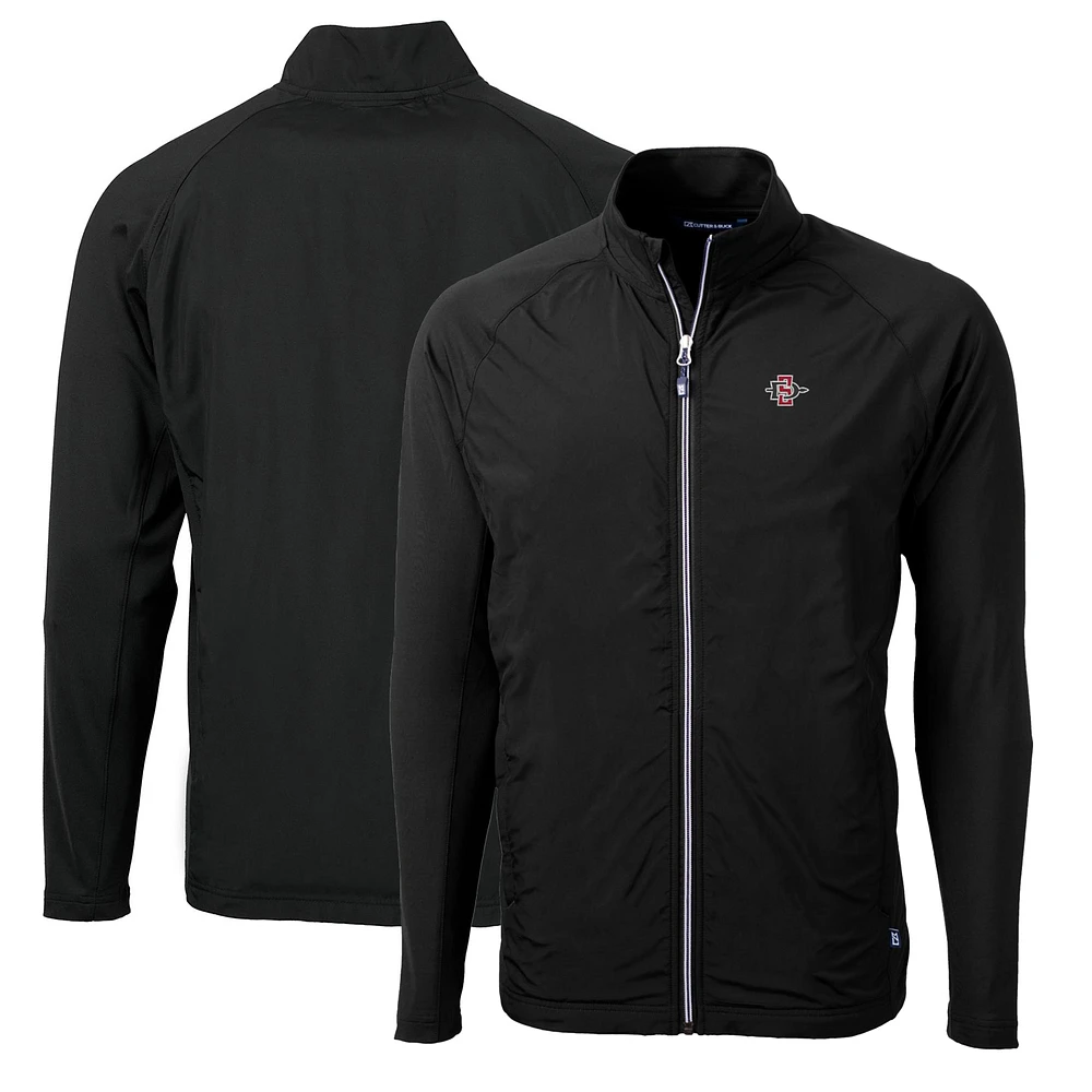 Men's Cutter & Buck Black San Diego State Aztecs Big Tall Adapt Eco Knit Hybrid Recycled Full-Zip Jacket