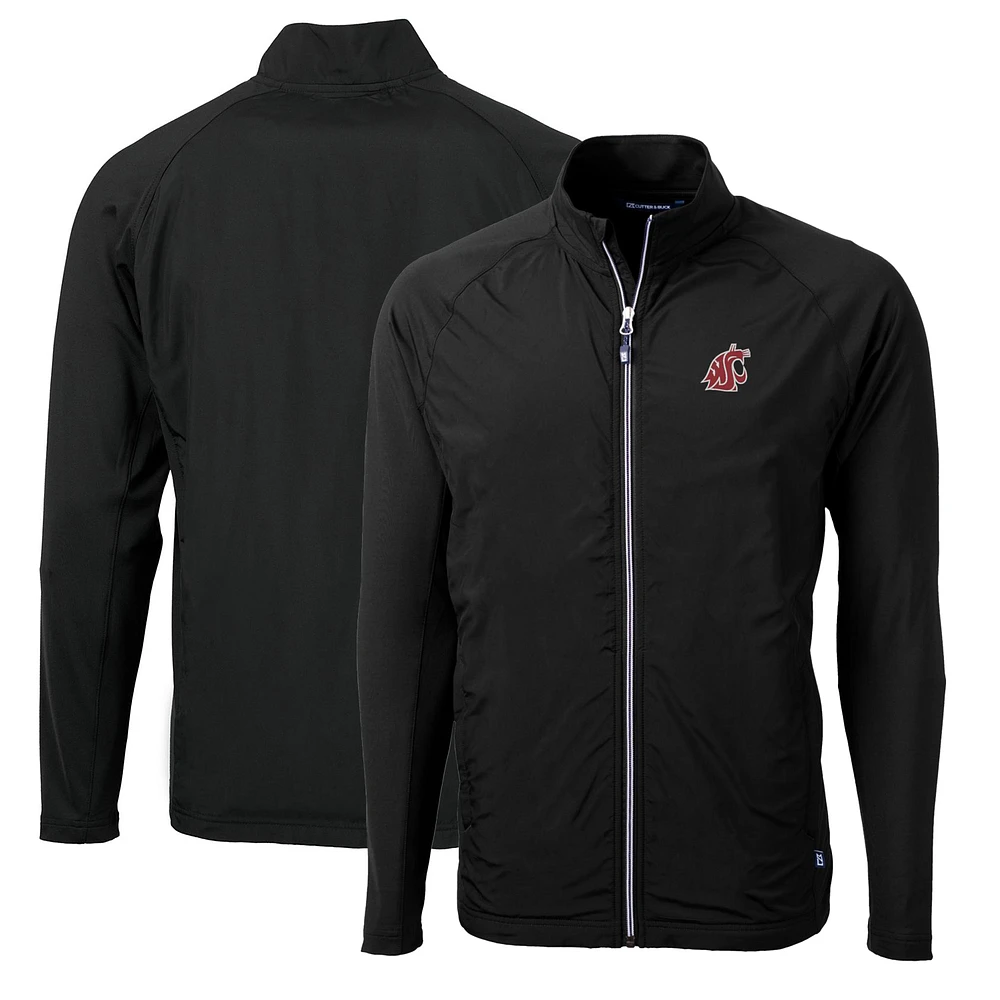 Men's Cutter & Buck Black Washington State Cougars Big Tall Adapt Eco Knit Hybrid Recycled Full-Zip Jacket