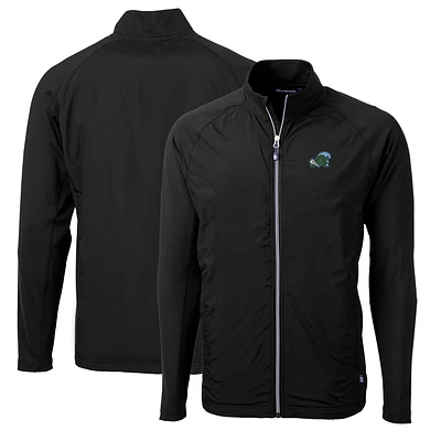 Men's Cutter & Buck Black Tulane Green Wave Big Tall Adapt Eco Knit Hybrid Recycled Full-Zip Jacket