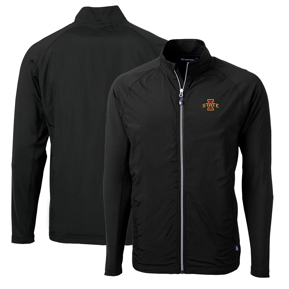 Men's Cutter & Buck Black Iowa State Cyclones Big Tall Adapt Eco Knit Hybrid Recycled Full-Zip Jacket