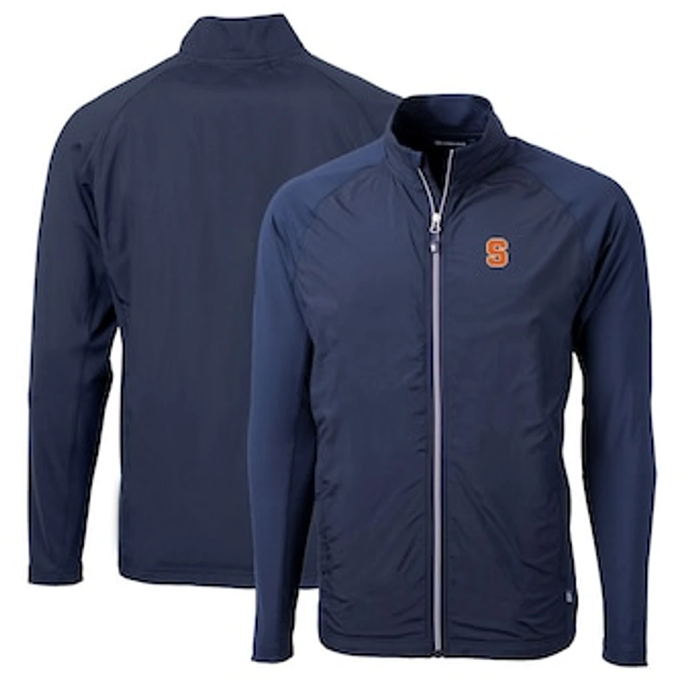 Men's Cutter & Buck Navy Syracuse Orange Big Tall Adapt Eco Knit Hybrid Recycled Full-Zip Jacket