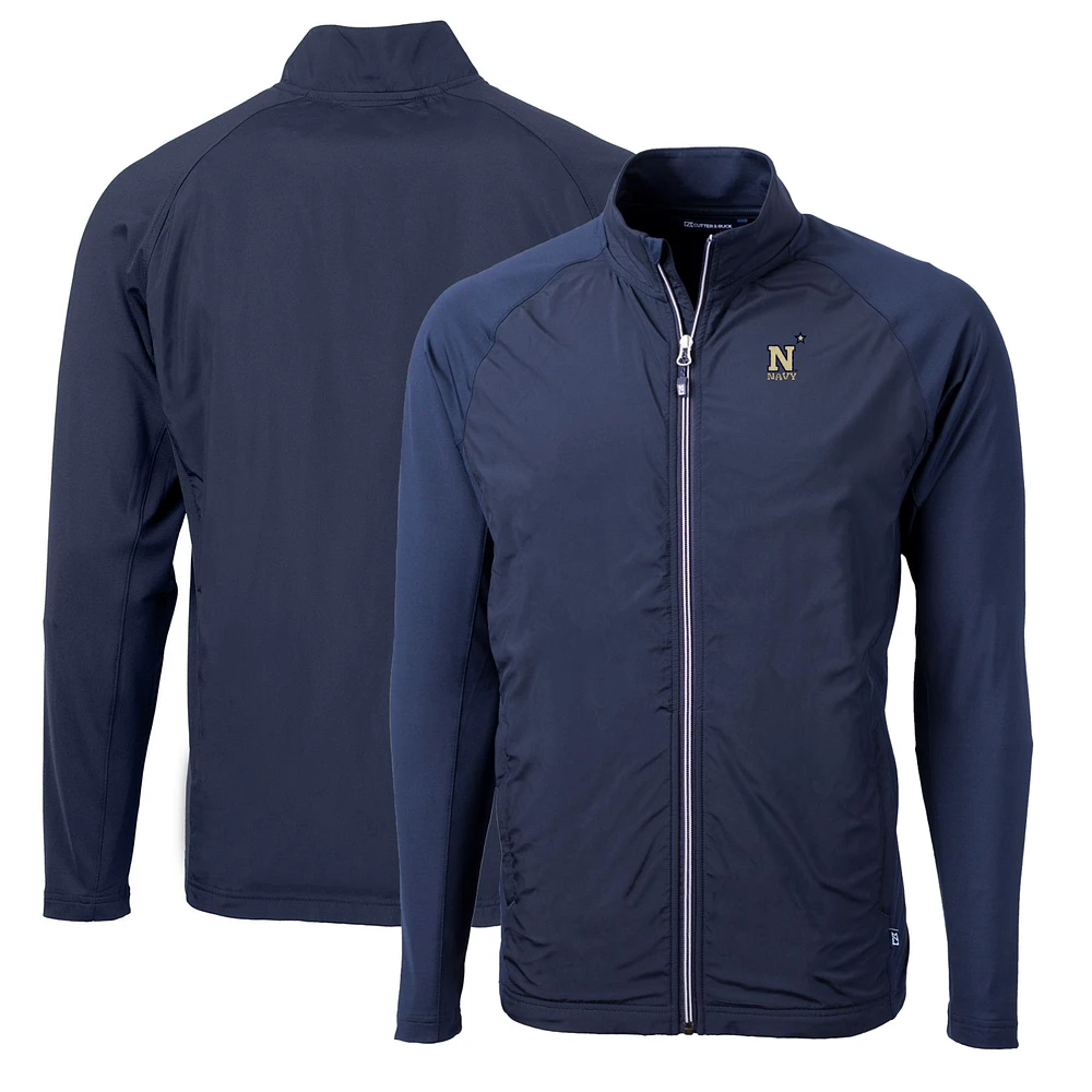 Men's Cutter & Buck Navy Midshipmen Big Tall Adapt Eco Knit Hybrid Recycled Full-Zip Jacket
