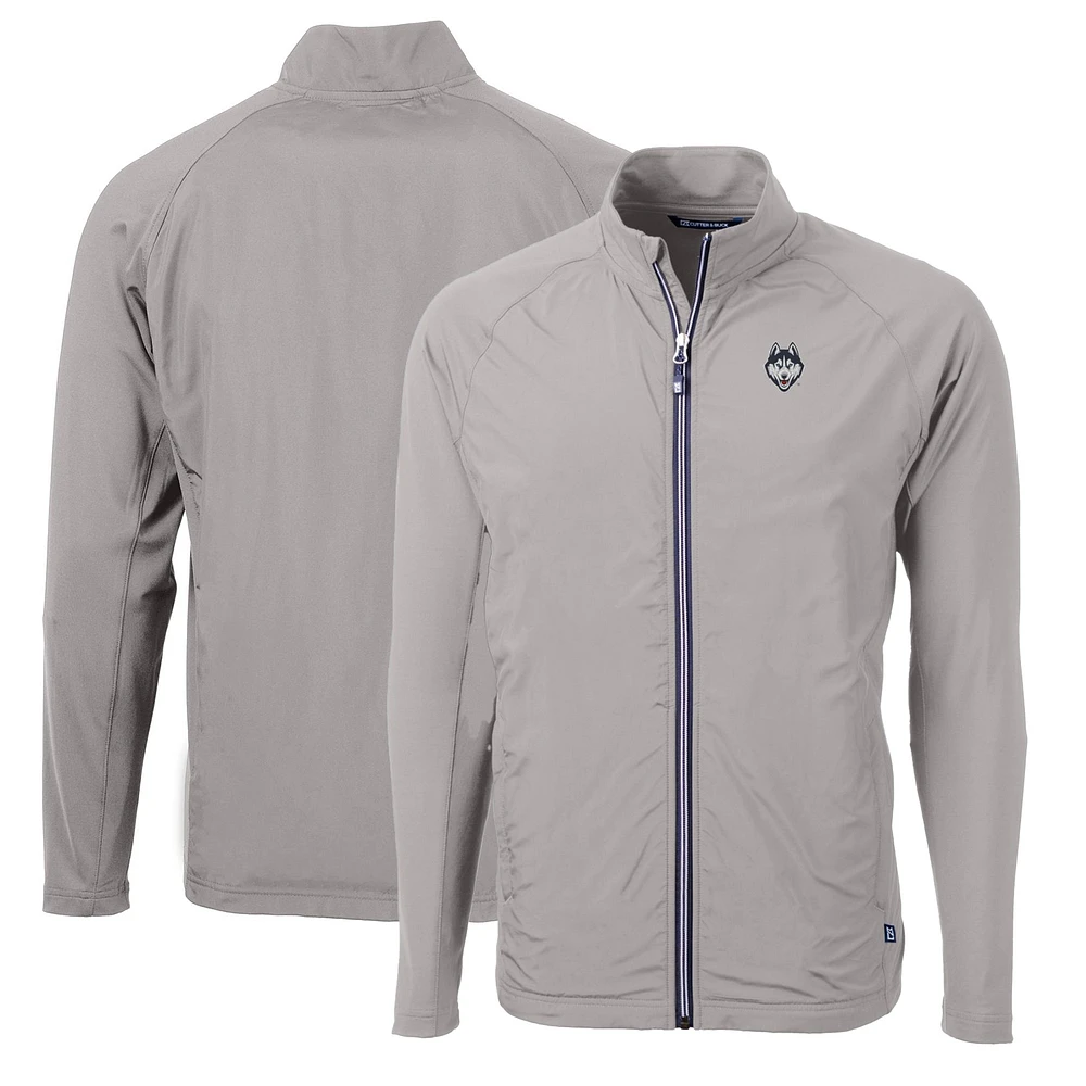 Men's Cutter & Buck Gray UConn Huskies Big Tall Adapt Eco Knit Hybrid Recycled Full-Zip Jacket