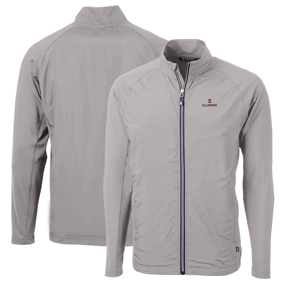 Men's Cutter & Buck Gray Illinois Fighting Illini Big & Tall Adapt Eco Knit Hybrid Recycled Full-Zip Jacket