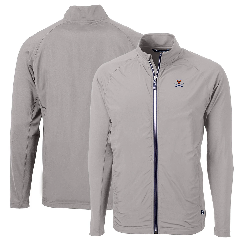 Men's Cutter & Buck Gray Virginia Cavaliers Big & Tall Adapt Eco Knit Hybrid Recycled Full-Zip Jacket