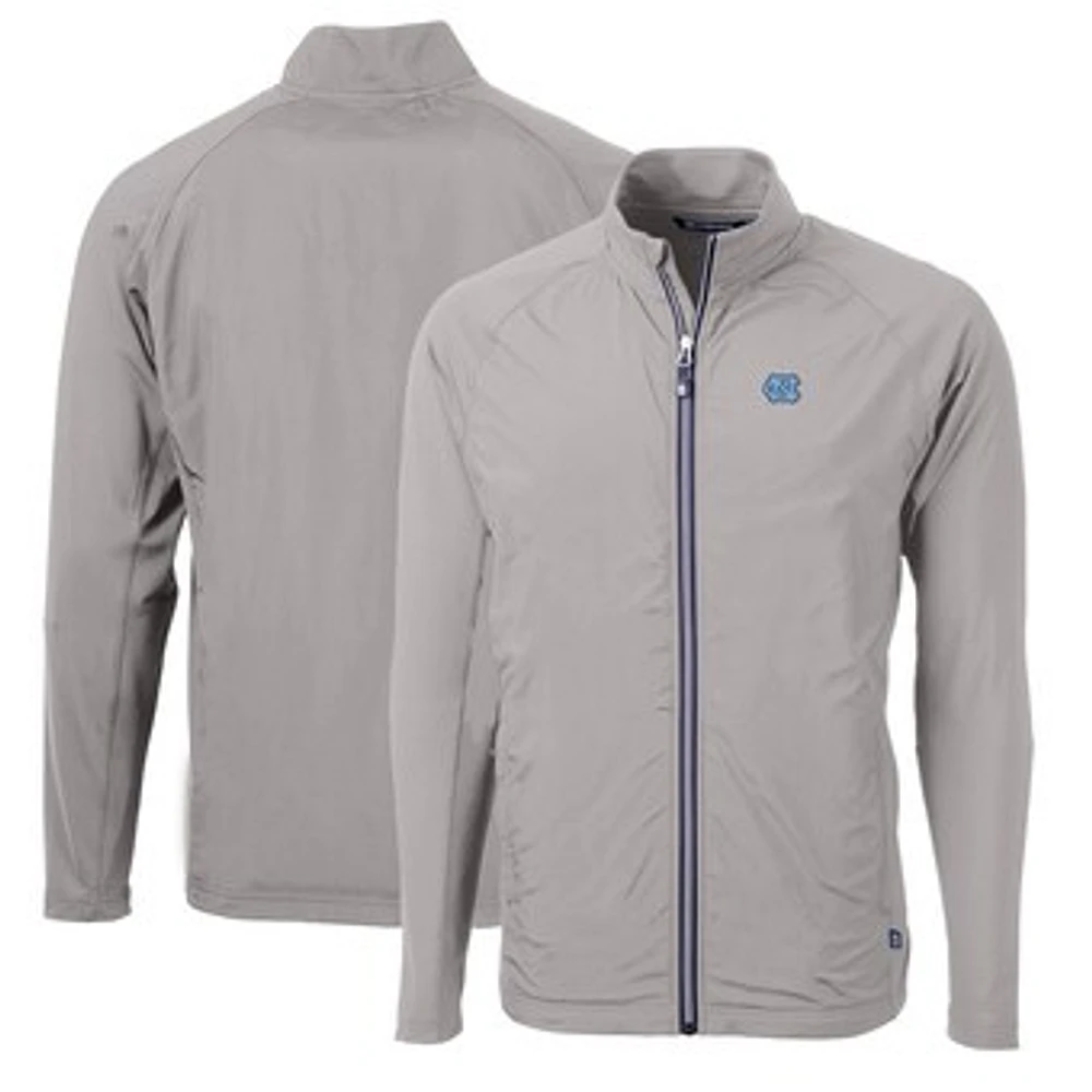 Men's Cutter & Buck Gray North Carolina Tar Heels Big & Tall Adapt Eco Knit Hybrid Recycled Full-Zip Jacket