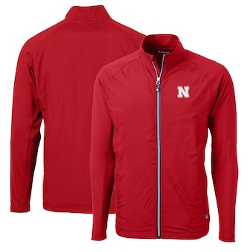 Men's Cutter & Buck Scarlet Nebraska Huskers Big Tall Adapt Eco Knit Hybrid Recycled Full-Zip Jacket