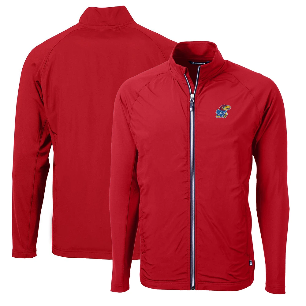 Men's Cutter & Buck Kansas Jayhawks Big Tall Adapt Eco Knit Hybrid Recycled Full-Zip Jacket