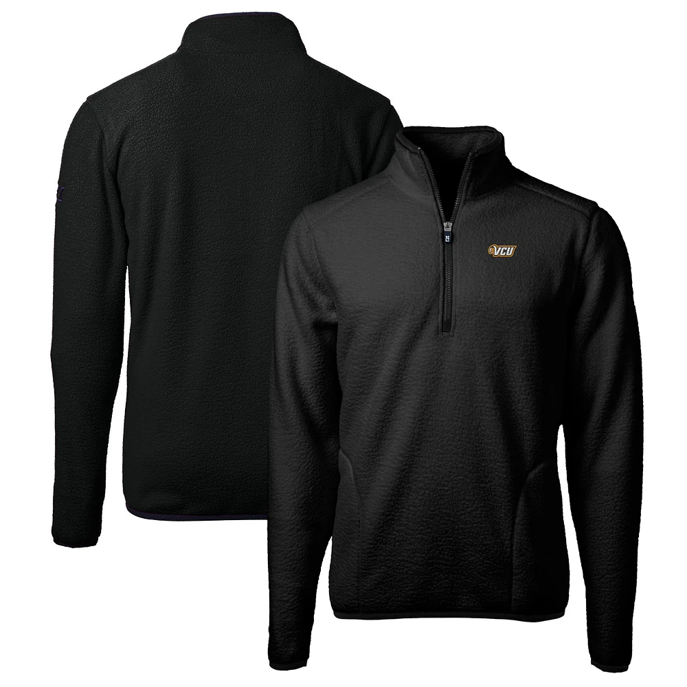Men's Cutter & Buck Black VCU Rams Big Tall Cascade Eco Sherpa Fleece Quarter-Zip Jacket