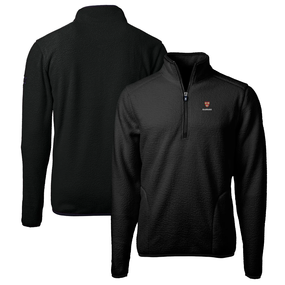 Men's Cutter & Buck Black Harvard Crimson Big Tall Cascade Eco Sherpa Fleece Quarter-Zip Jacket
