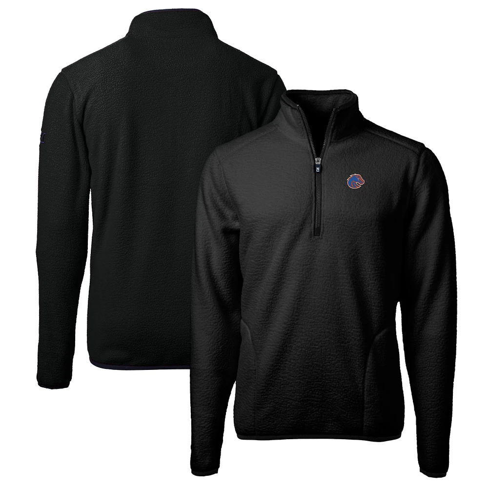 Men's Cutter & Buck Black Boise State Broncos Big Tall Cascade Eco Sherpa Fleece Quarter-Zip Jacket