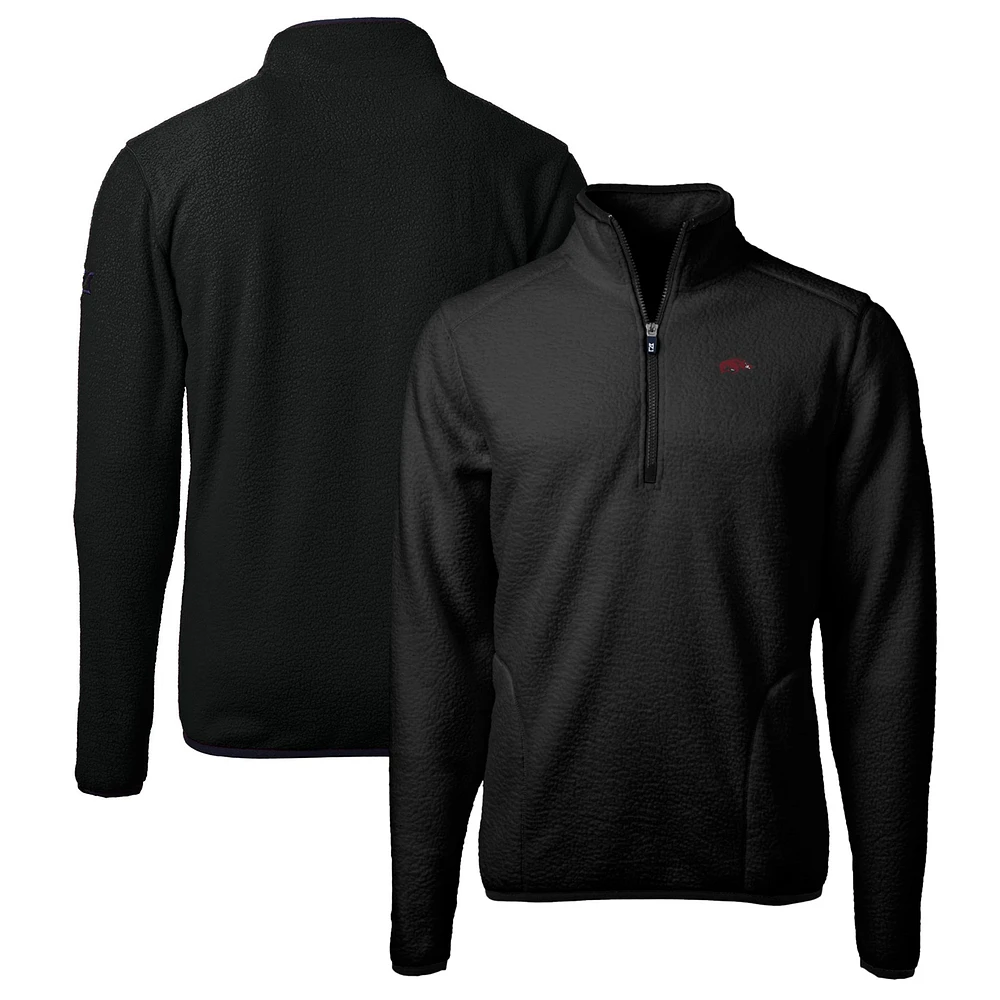 Men's Cutter & Buck Black Arkansas Razorbacks Big & Tall Cascade Eco Sherpa Fleece Quarter-Zip Jacket