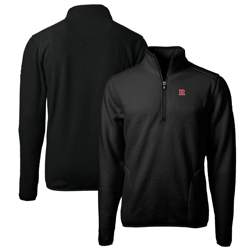 Men's Cutter & Buck Black Rutgers Scarlet Knights Big Tall Cascade Eco Sherpa Fleece Quarter-Zip Jacket