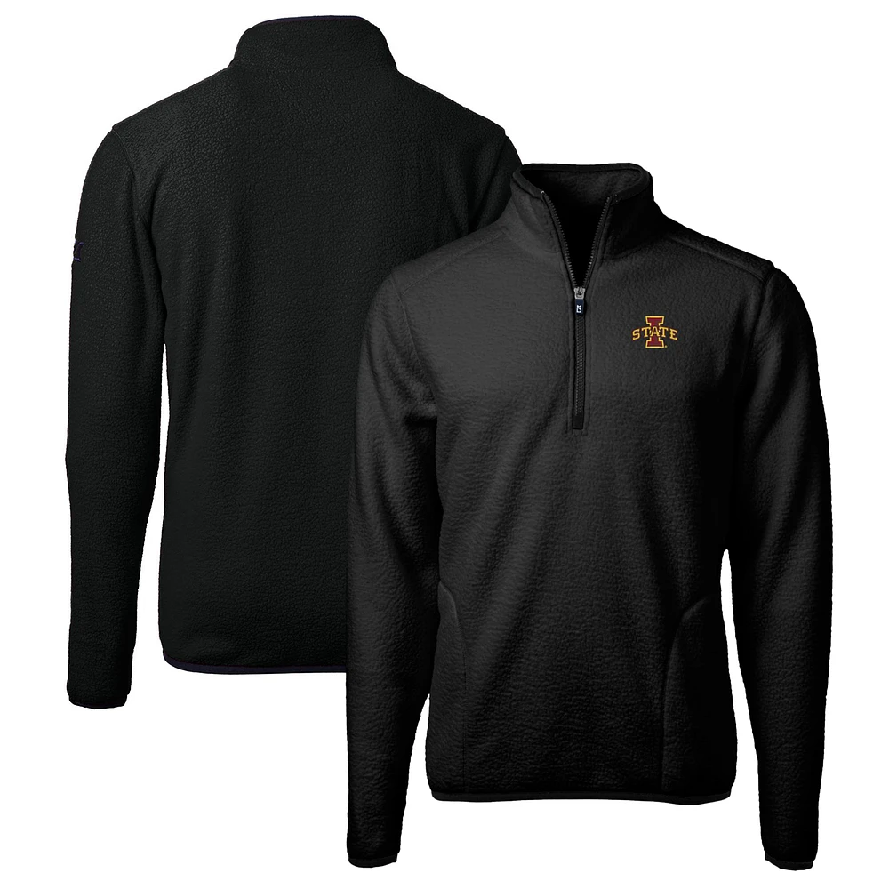 Men's Cutter & Buck Black Iowa State Cyclones Big Tall Cascade Eco Sherpa Fleece Quarter-Zip Jacket