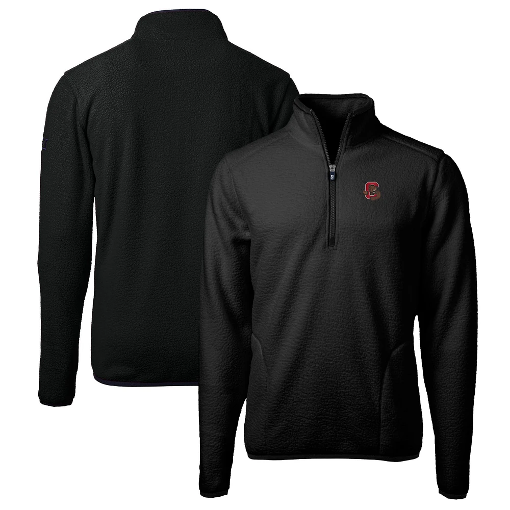 Men's Cutter & Buck Black Cornell Big Red Tall Cascade Eco Sherpa Fleece Quarter-Zip Jacket