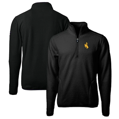 Men's Cutter & Buck Black Wyoming Cowboys Big Tall Cascade Eco Sherpa Fleece Quarter-Zip Jacket
